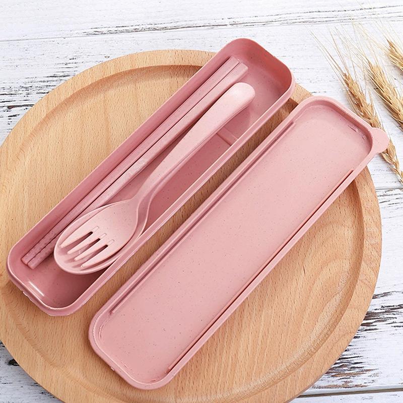 Wheat Straw Tableware Fork Spoons Chopsticks Plastic Portable Tableware Set