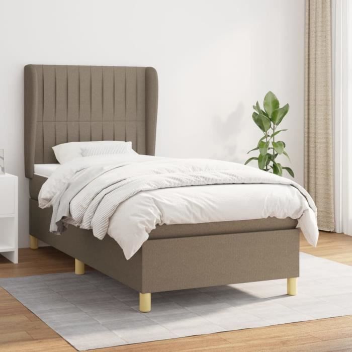 3128665 vidaXL Lit à sommier tapissier avec matelas Taupe 100x200 cm Tissu
