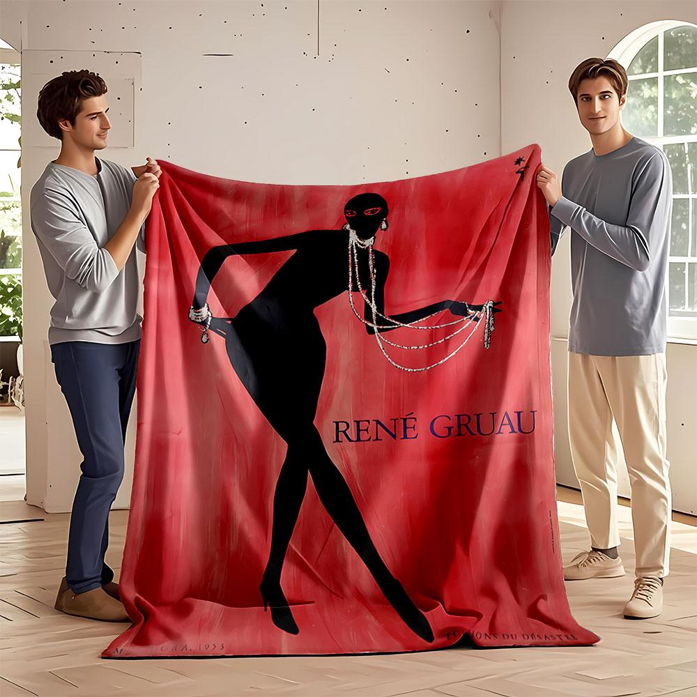 Silhouette of a figure in black with pearls on a red background. for all seasons blanket lunch break throw gift