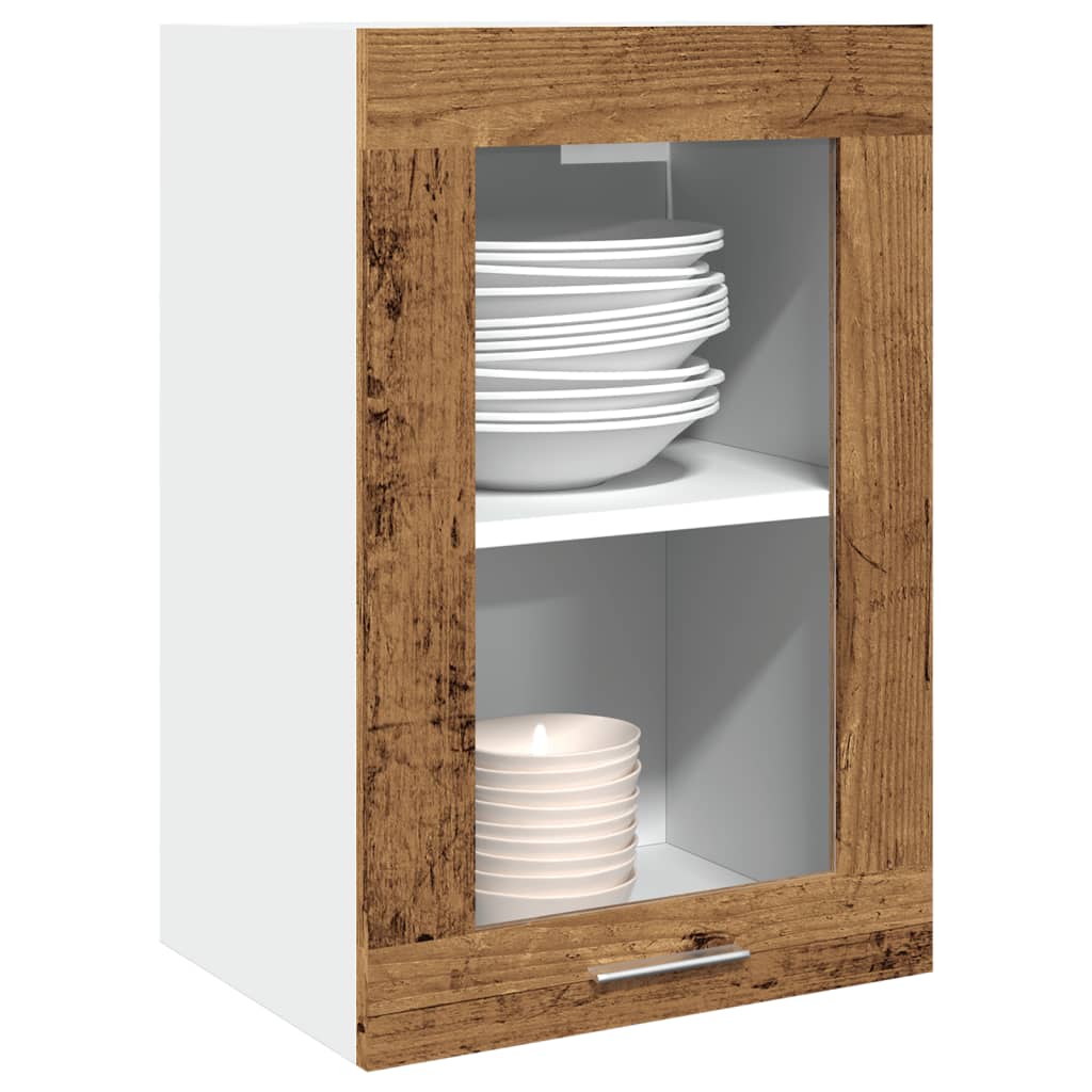 Lyon Wall Mounted Cabinet with Glass Door Vintage Wood Effect 40 x 31 x 60 cm Particleboard