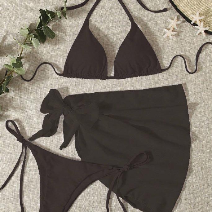 2024 New European & American Three-Piece Swimsuit Set with Sexy Short Tulle Skirt and Bikini.