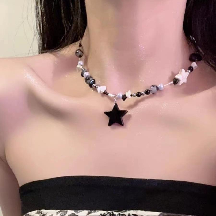 Black Star Beaded Necklace Female Niche Design Sense Sweet Cool Wind Spice Girl Dopamine Accessories Summer Collarbone Chain Female