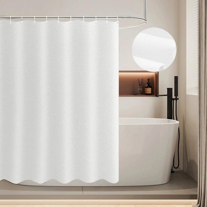 Linen-Look Shower Curtain - Pure Color Waterproof & No-Hole Bathroom Partition for Tub/Shower Easy Install Privacy Screen