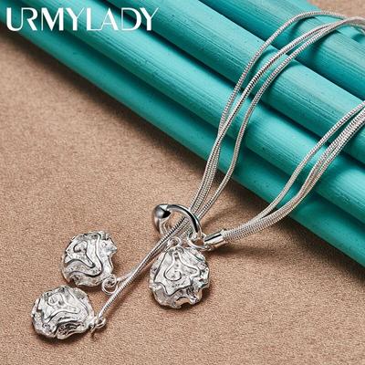 URMYLADY 925 Sterling Silber Drei Rose Blume 20 Zoll Anhänger Halskette Für Frauen Hochzeit Party Mode Schmuck