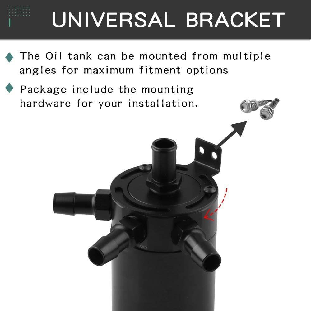 Universal Car 3-Port Oil Catch Can Tank Separator 1 Outlet 2 Inlet With Breathing Filter And Oil Drain Valve Filter Kit Black