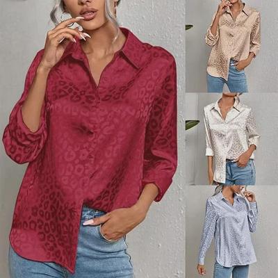 2025 Elegant Women's Satin Jacquard Leopard Print Long-Sleeve Shirt