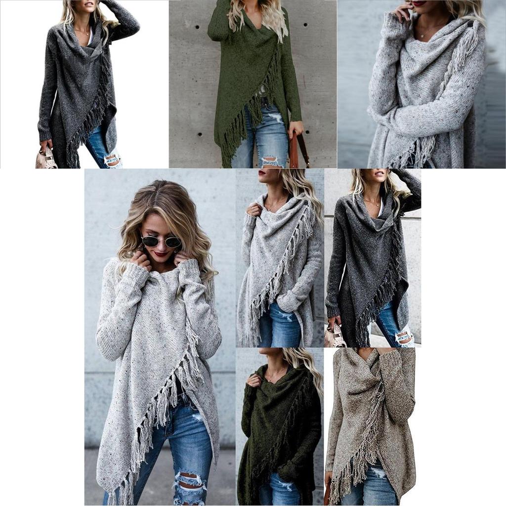 Exquisite Women Tassel Irregular Cardigan Knitted Sweater Poncho Shawl Coat Jacket Outwear For Effortless Style