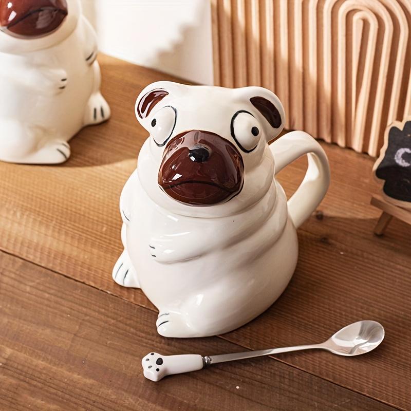 1 Pack Creative Ceramic Pug Mug for Home ,Office, Reusable Water Cup, Fun Design, Dishwasher Safe, Multi Purpose Use