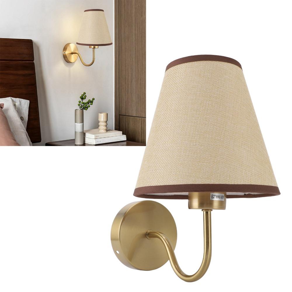 Modern Linen Wall Lamp Iron Base Soft Fabric Shade Wall Sconce Lamp Brass Gold Hardwired Wall Light Living Room