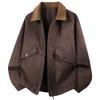 European size solid color lapel PU leather jacket men's spring and autumn loose large size suede jacket retro leather jacket