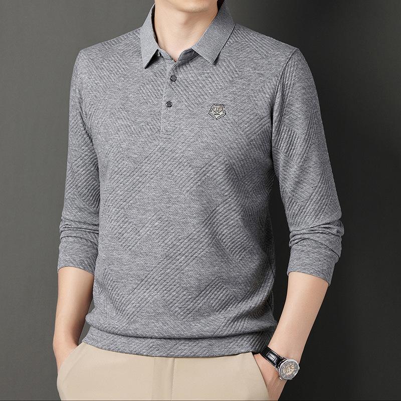 Men's Long-sleeved T-shirt Spring New Korean Fashion Casual Solid Color Lapel Long-sleeved Daddy POLO Shirt