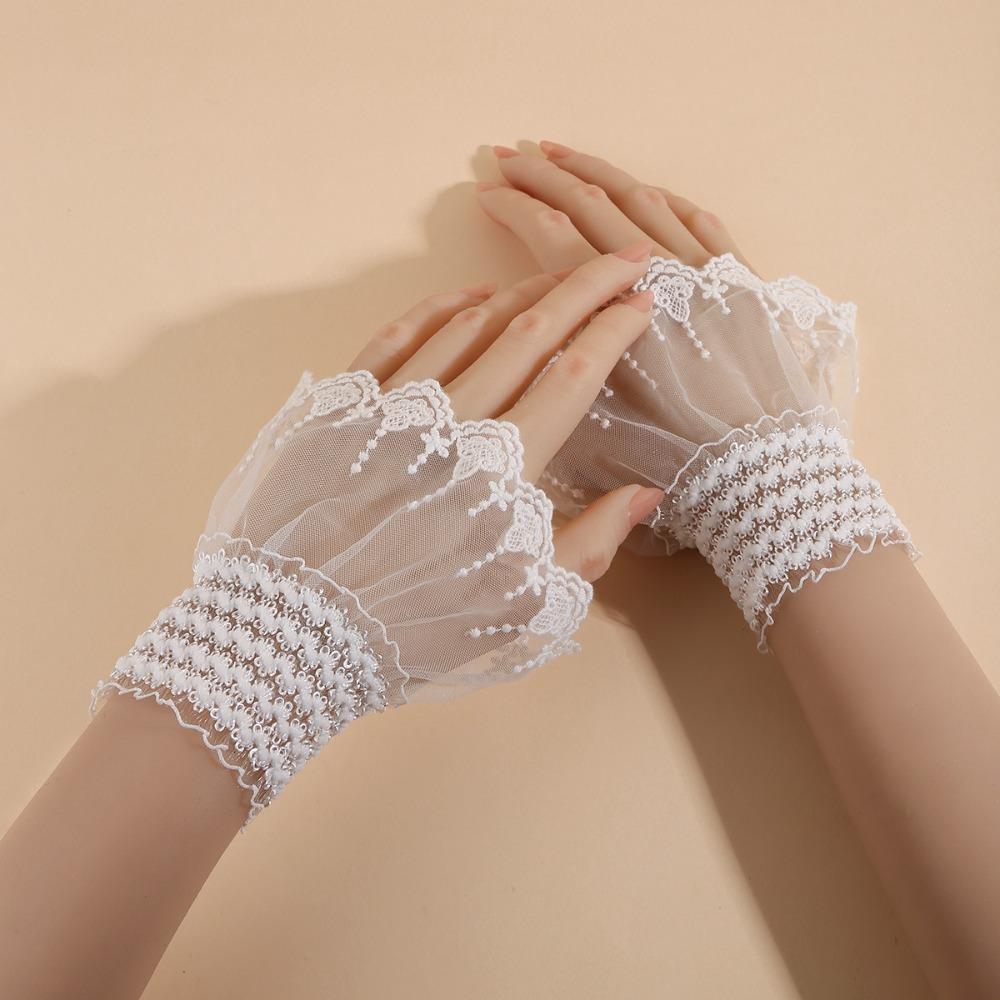 Pleated Elastic Sleeve Cuffs Double Layer Horn Cuffs Decoration Lace Sleeve  Women's Daily Wear