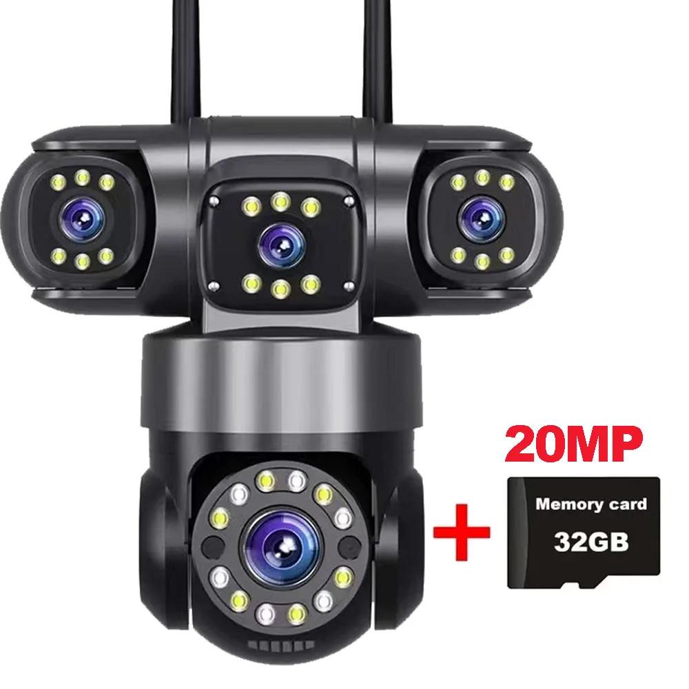 

10K 20MP WIFI IP-камера Зовнішня 4 об єктиви 4 екрани 16-кратний зум CCTV Бездротові камери відеоспостереження 6K 12MP Захист безпеки US Plug+32G чорний
