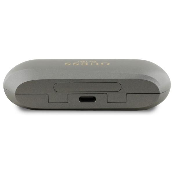 Guess Słuchawki Bluetooth Gutwsc2Mcdse   Tws + Stacja Dokująca Taupe Elongated Metalic Printed Logo