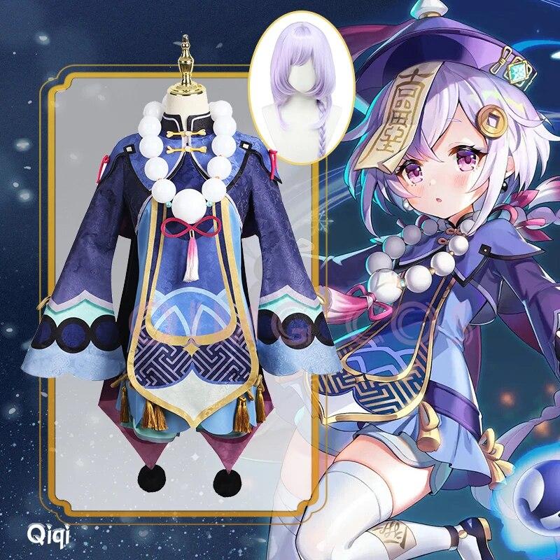 

Impact Qiqi Косплей Костюм Униформа Парик Аниме Костюмы на Хэллоуин для девочек Игра