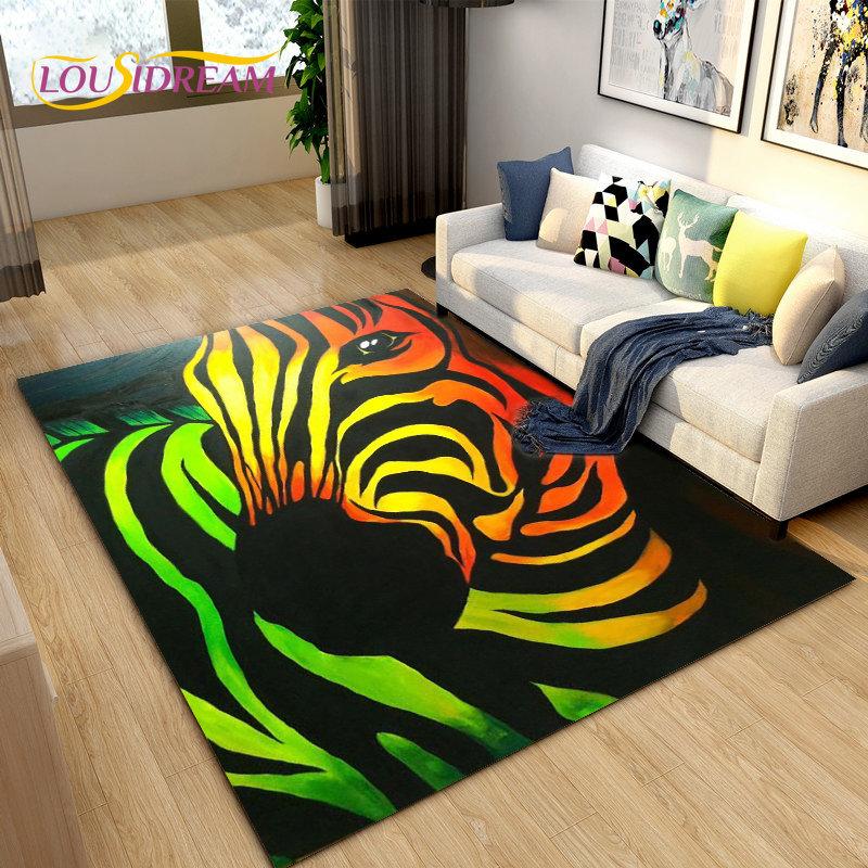 Wild Animal Zebra Area Rug Large,Carpet Rug for Living Room Bedroom Kitchen Doormat Decoration,Children Play Non-slip Floor Mat