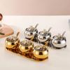 Azucarero de acero inoxidable con tapa y cuchara para condimentos de cocina, dorado y plateado, para servir azúcar, pimienta, sal y especias.
