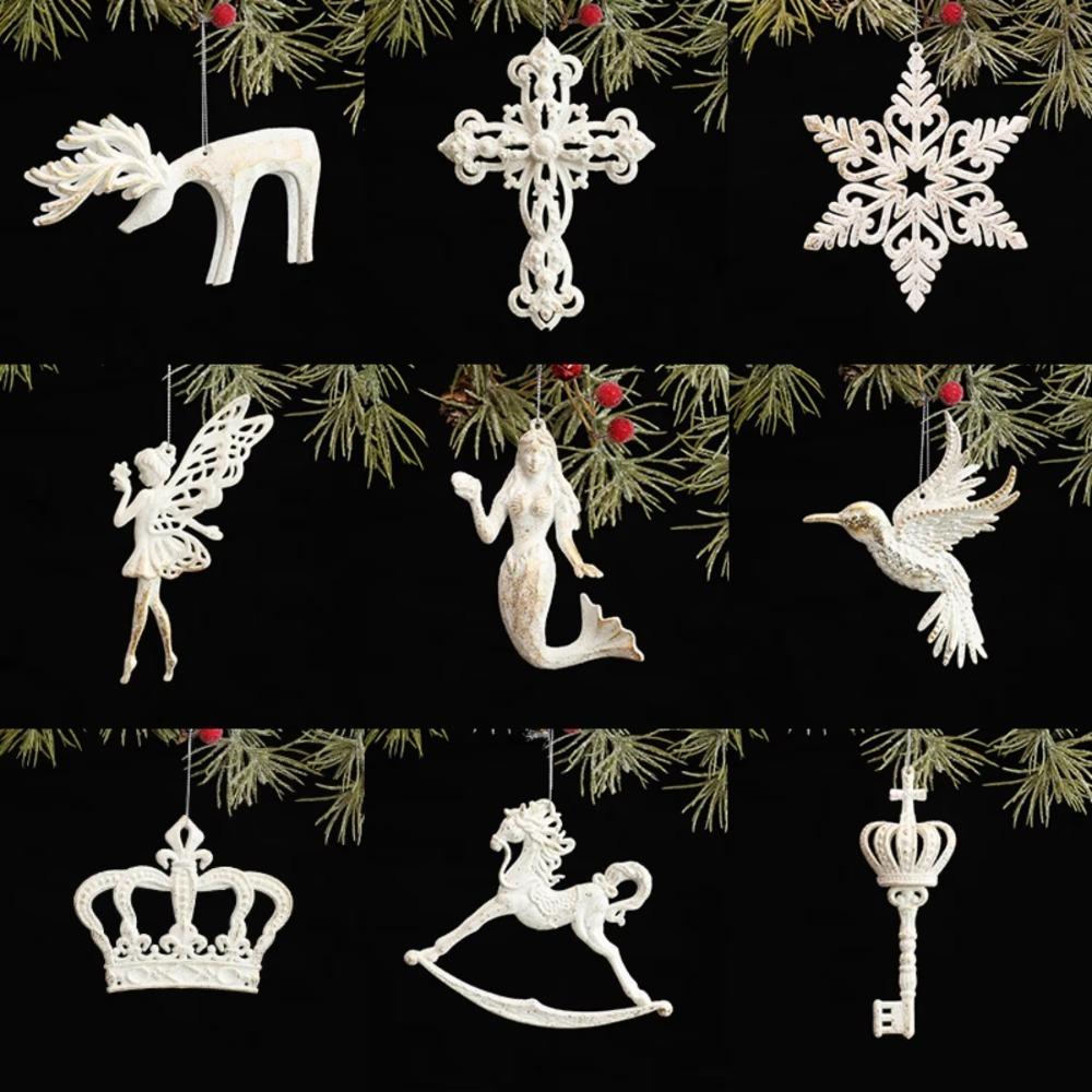 Vintage Christmas Tree Pendant Exquisite Antique Design White Xmas Tree Hanging Navidad New Year Festival Party Decorations 2026