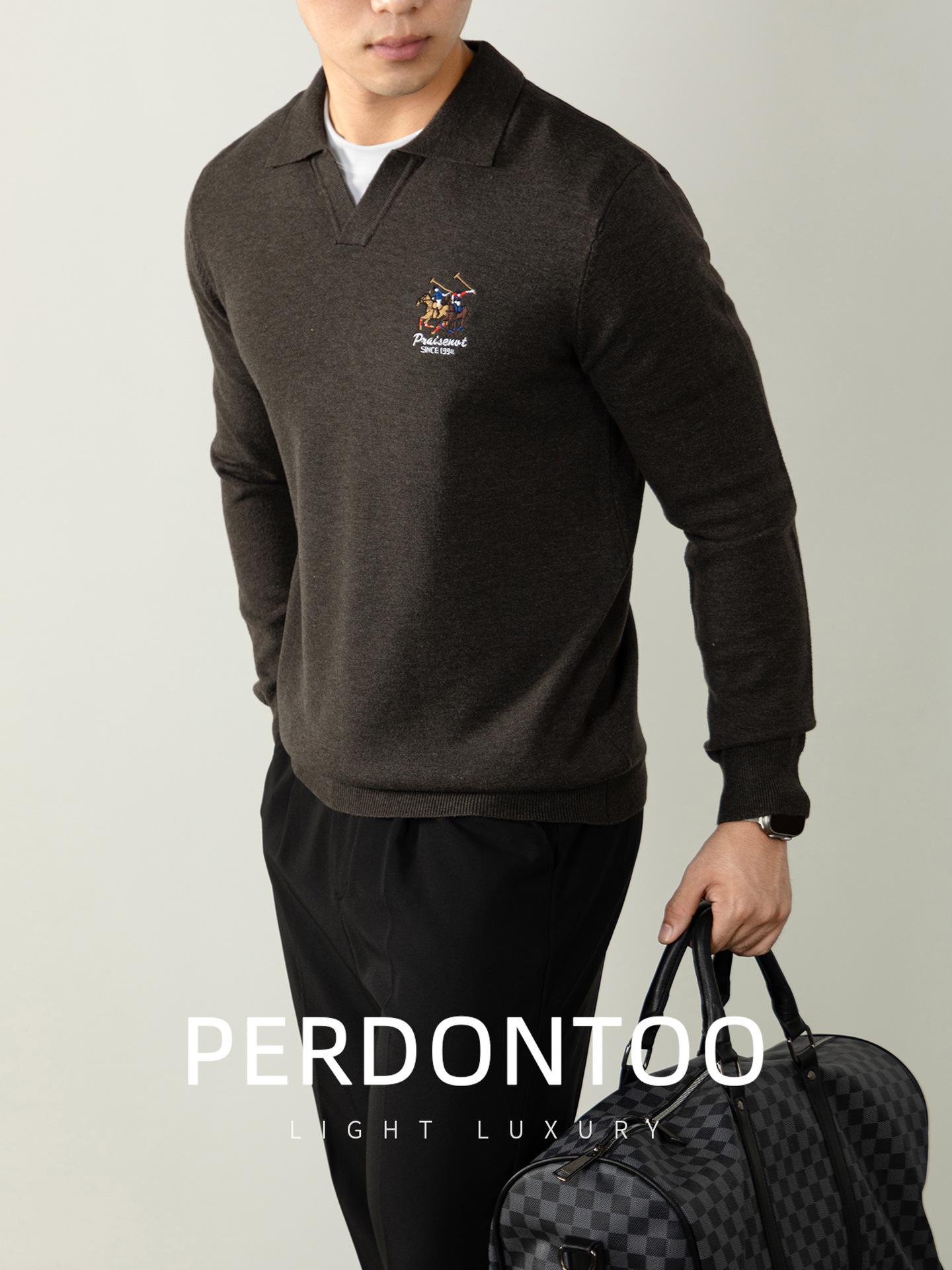 Men s Business Casual Wool Modal Sweater with Seagull Collar and Classic Embroidery M