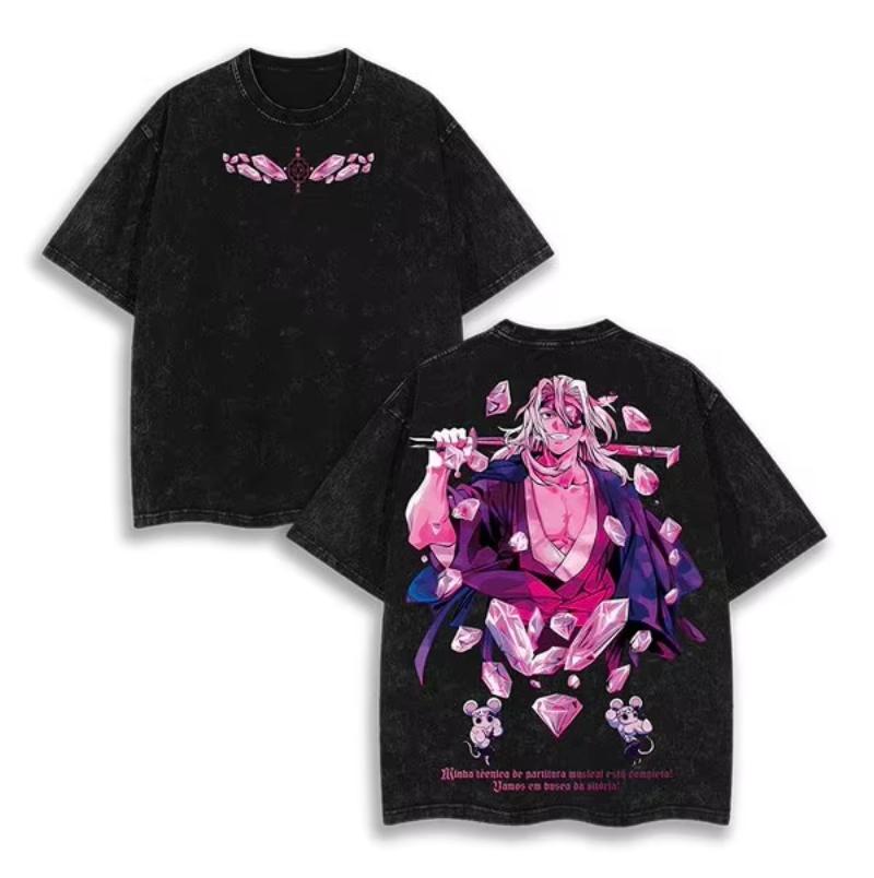 Japan Anime Demon Slayer Printed Tshirt Mens and Womens Washed Tshirt High Quality Vintage Cotton Tshirt YK Tops