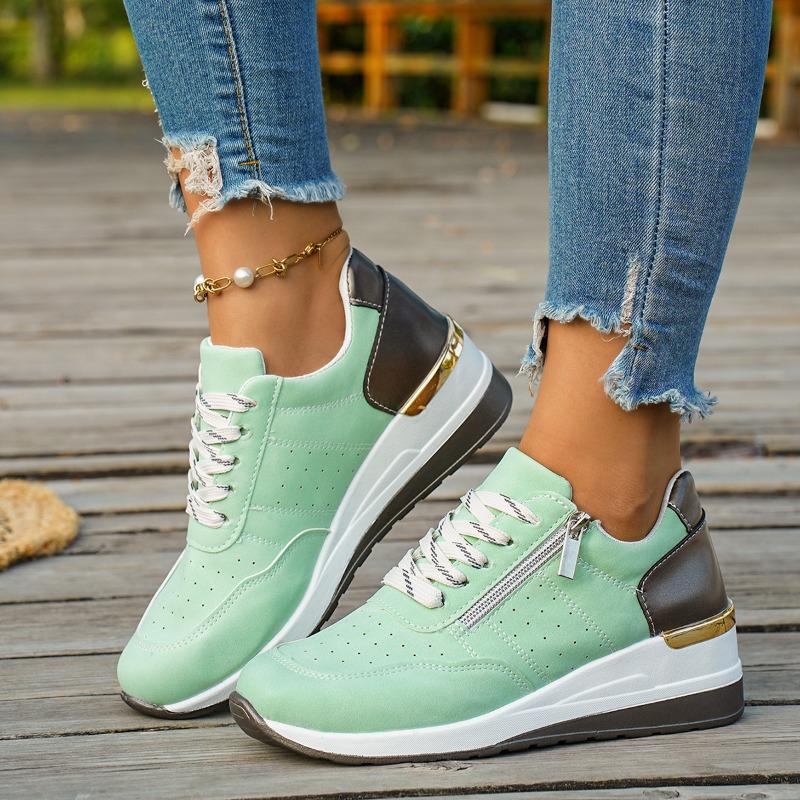 Women's Large Size Thick Sole Color-Block Low-Top Athletic Casual Sneakers.