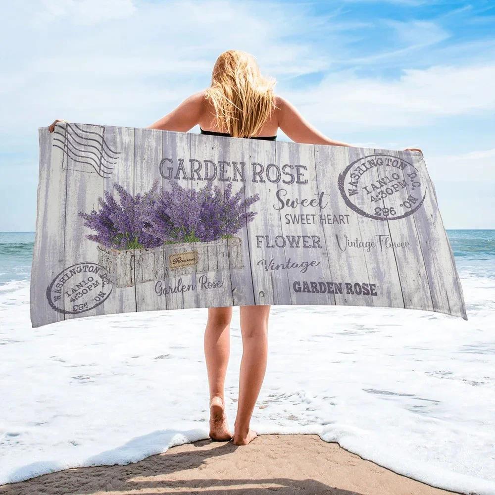 Watercolor Purple Lavender Beach Towel Microfiber Quick Dry Bathroom Supplies Camping Picnic Accessories Towels For Women Gifts