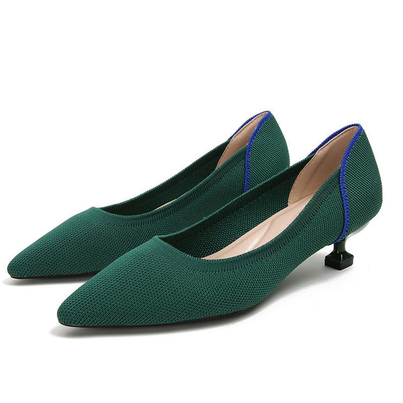 New Cat's Eye Heel Pointed Thin Heel Comfortable Fly-woven Shoes Temperament Fan Women's Heels