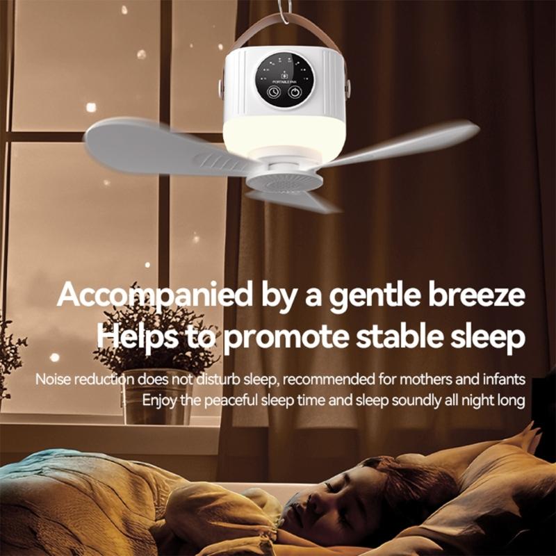 USB Hanging Fan Lamp For Outdoor Camping Car And Dormitories 4 Speed Setting And Timer Option Multiple Function