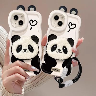 Plüsch-Panda-Lanyard für Apple 16PRO Handyhülle 15 Niedlich Silikon Sturzsicher 14 Unsichtbare Doppelhalterung XR