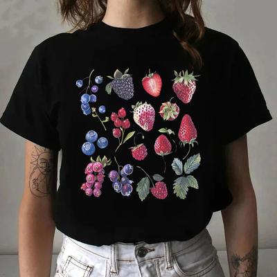 Aesthetic Fruit Berry Species Graphic Tshirt Fashion Cotton Tee Fruit Lover Blueberry Shirt with Cute Strawberry Cute Berry Top