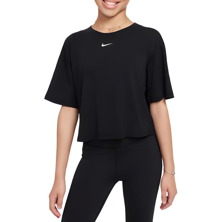 Nike Casual Simple Solid Color Breathable Short Sleeve T-Shirt Kids Tops Black FZ5602-010