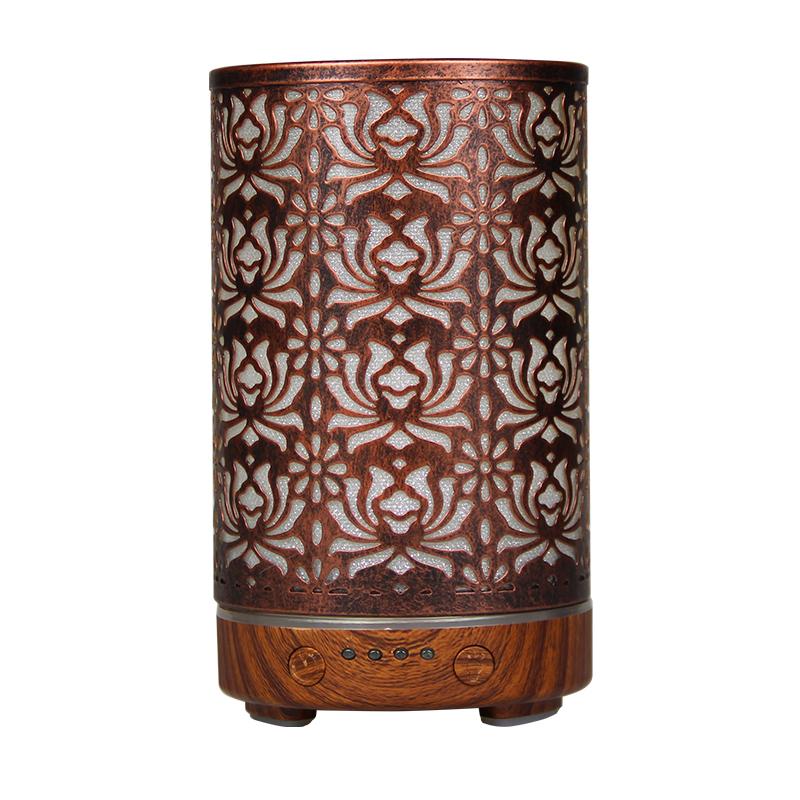 Aroma Diffuser Scent Ultrasonic Air Humidifier Iron Art Hollow Lotus Flower Pattern 2025 New Home Decorations with LED Lights