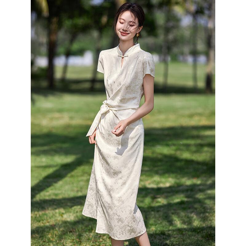 New Chinese Style Jacquard Cheongsam Dress L