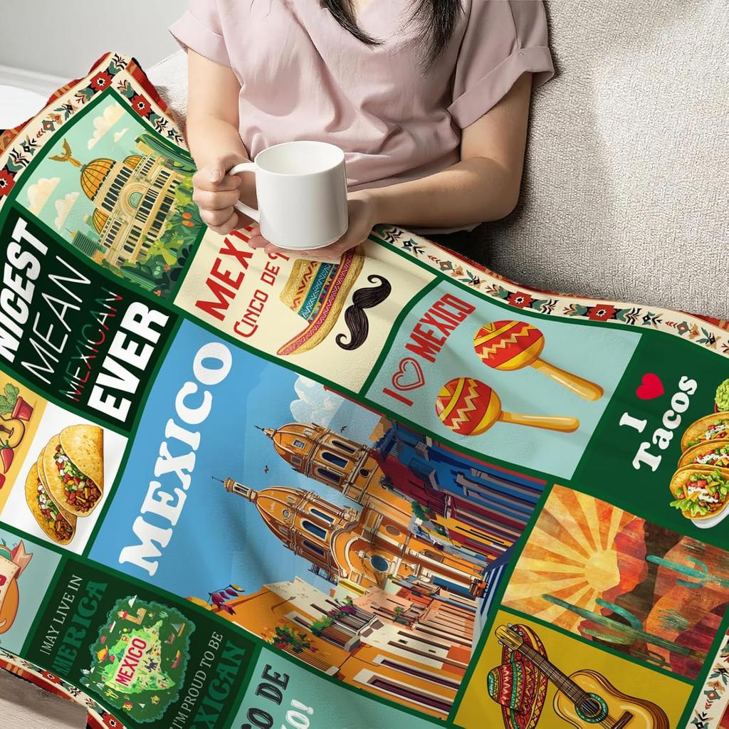 Mexico Blanket Ultra Soft Mexican Flannel Blanket Cozy Taco Blankets Gifts for Women Men Couch Sofa Bed 50" x 40"