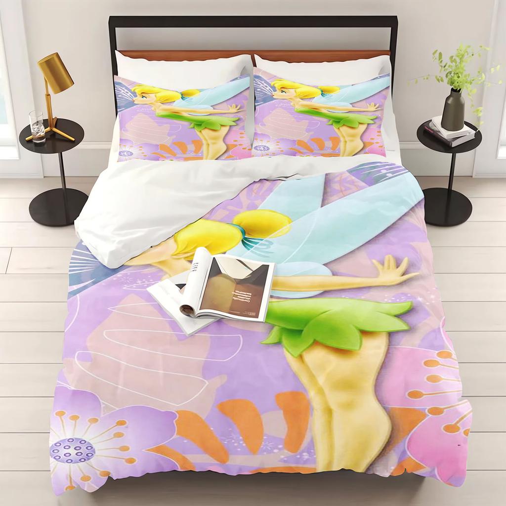 Elf Cartoon Tinkerbell Bettbezug Bettwäsche Set 100% Polyester Niedlich Bedruckt Hautfreundlich Atmungsaktiv Heimtextilien Anime