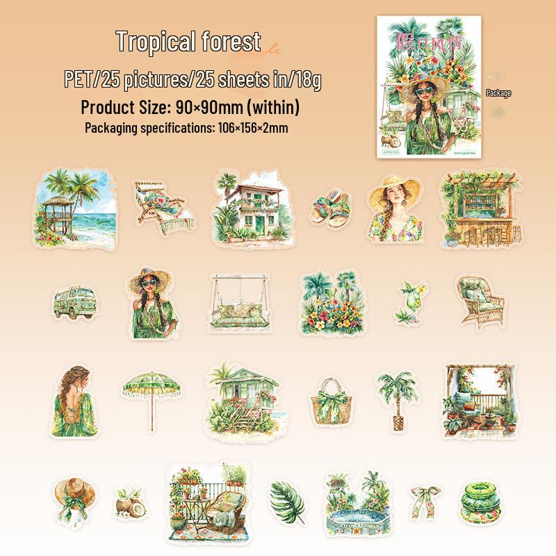 Beautiful Day Travel Scenery Sticker Pack - Holiday Style, 6 Designs, 25 Sheets, Assorted Characters