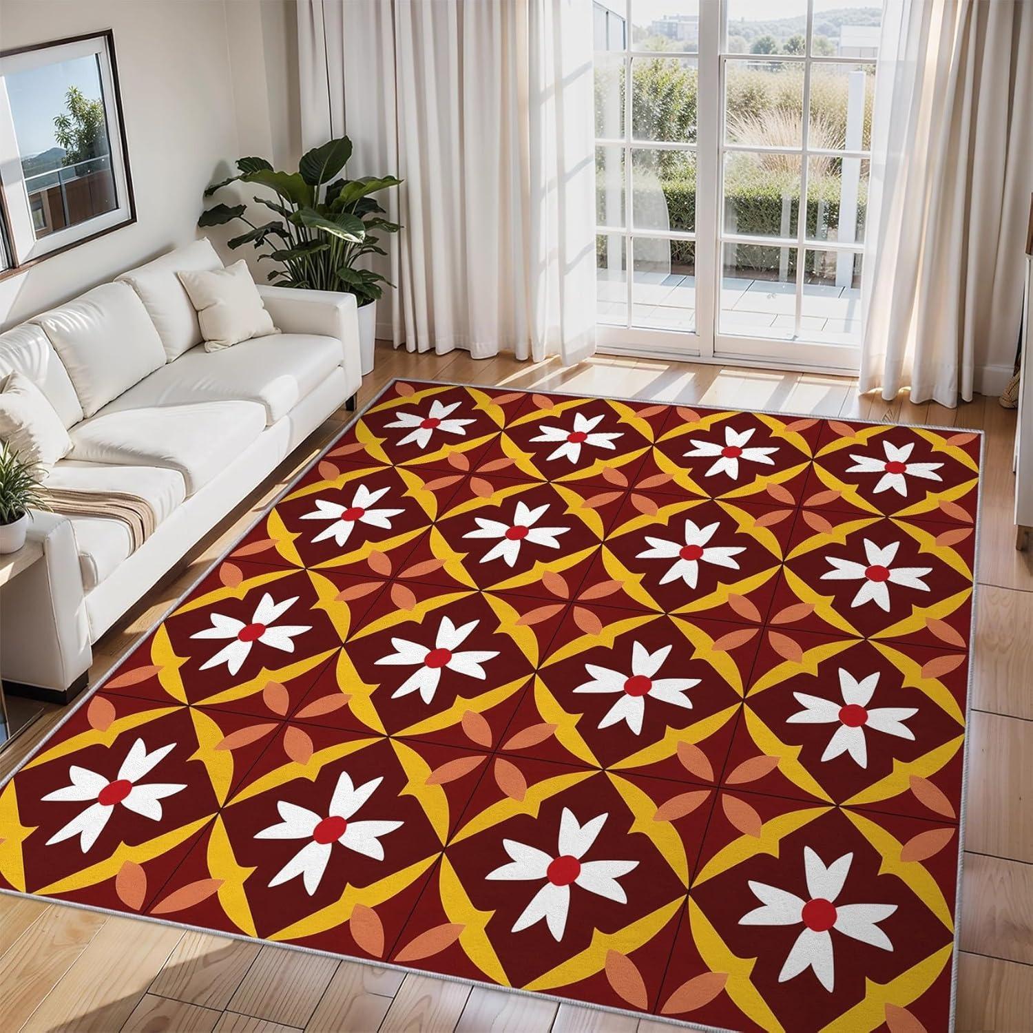 

Southwestern Tribal Area Rug Geometric Ethnic Style Pattern Non-Slip Large Carpet Boho Retro Floor Mat for Living Room Bedroom 40X60CM