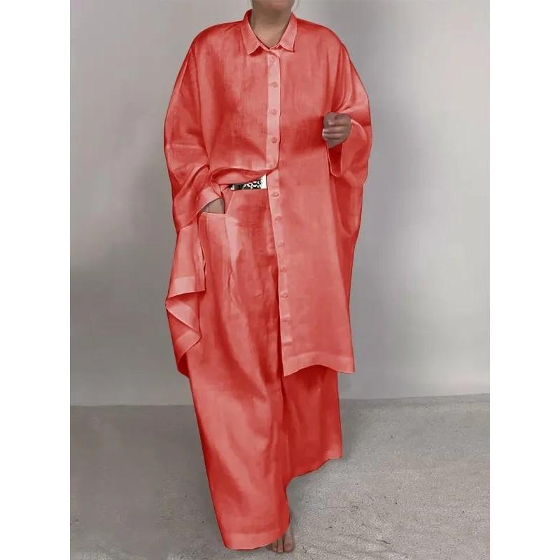 Women's Set Casual Loose Solid Color Shirt Set Wide Leg Pants Two Piece Set
