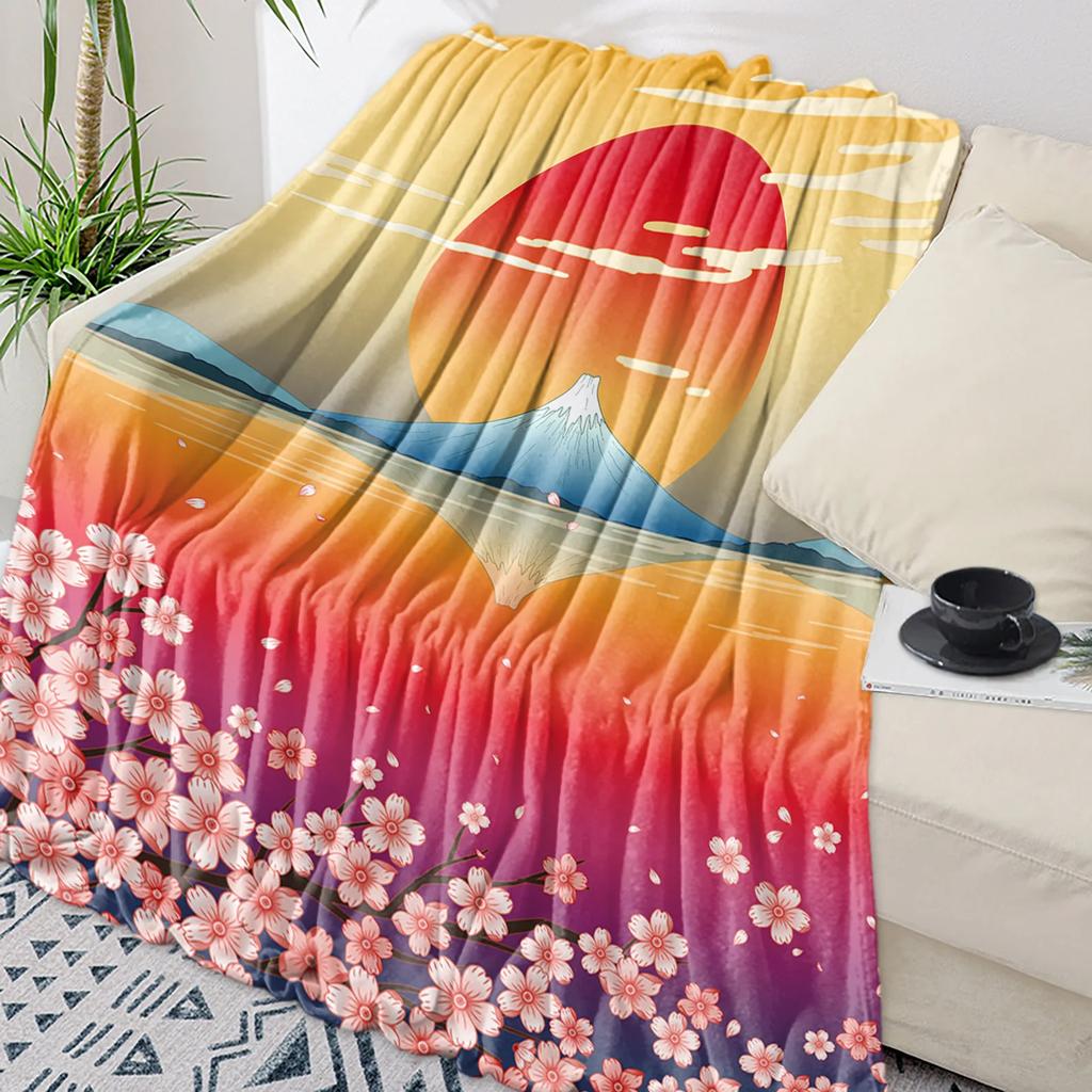 Cherry Blossom Plum Branch Pink Flower White Throw Blanket Warm Microfiber Flannel Blanket Bedroom Decor Blankets For Beds