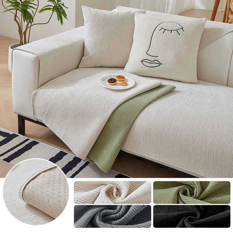 Four Seasons Universal Chenille Sofa Cover Sofa Pad Solid Color Striped Sofa Mat for Living Room Non-Slip L Shaped Couch Cushion