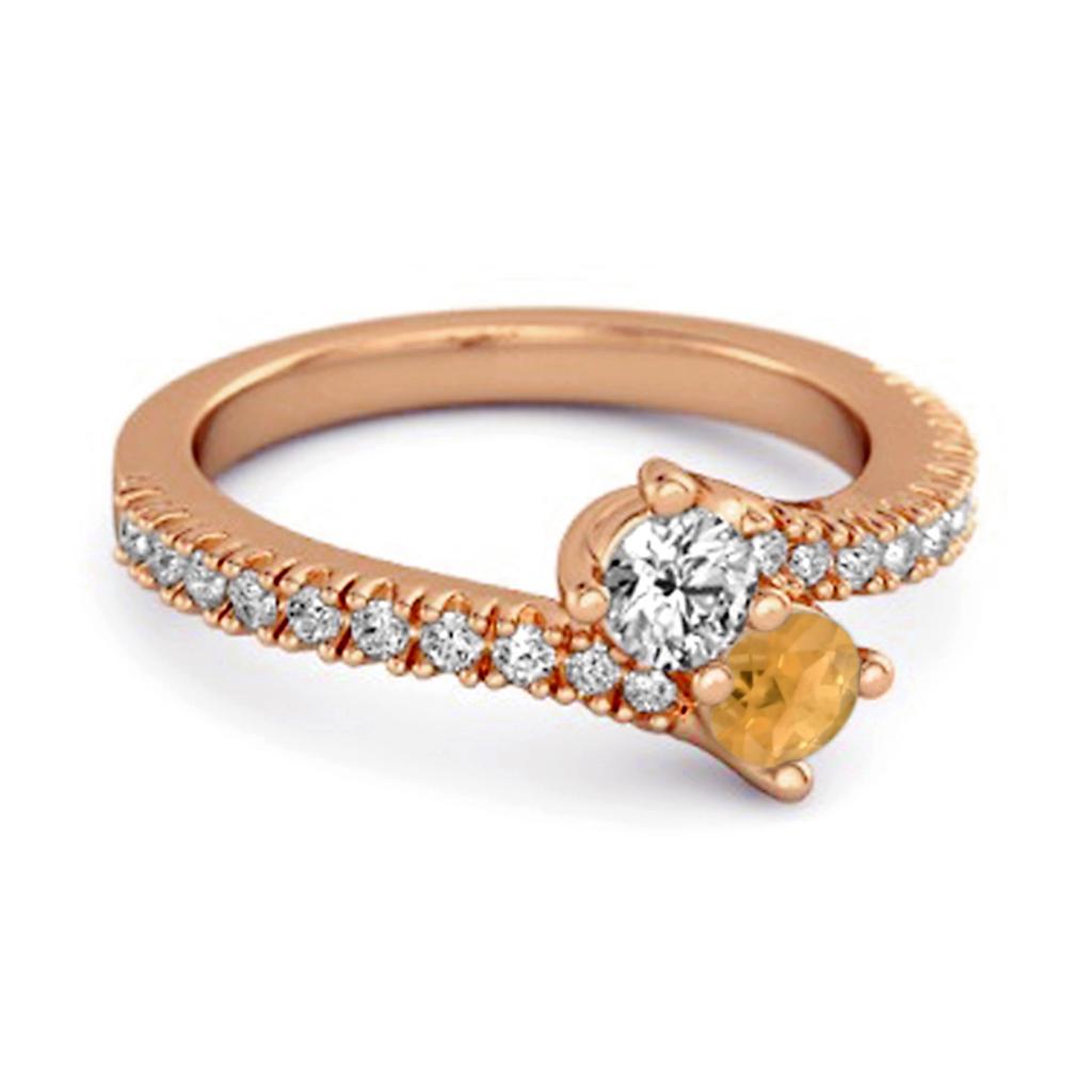 Citrin Weiße Akzente Doppelreihiger Umarmungsring - 925 Sterling Silber Roségold Vermeil