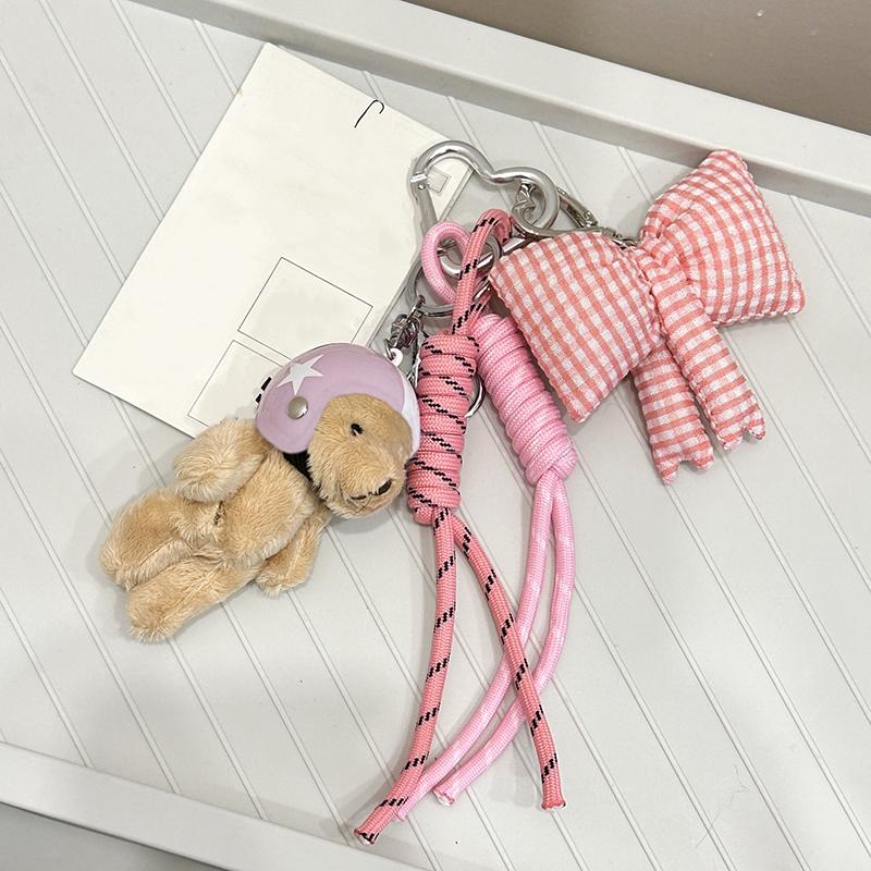 New Helmet Bear Bag Pendant Woven Rope Bow Phone Key Ring DIY Bag Accessories