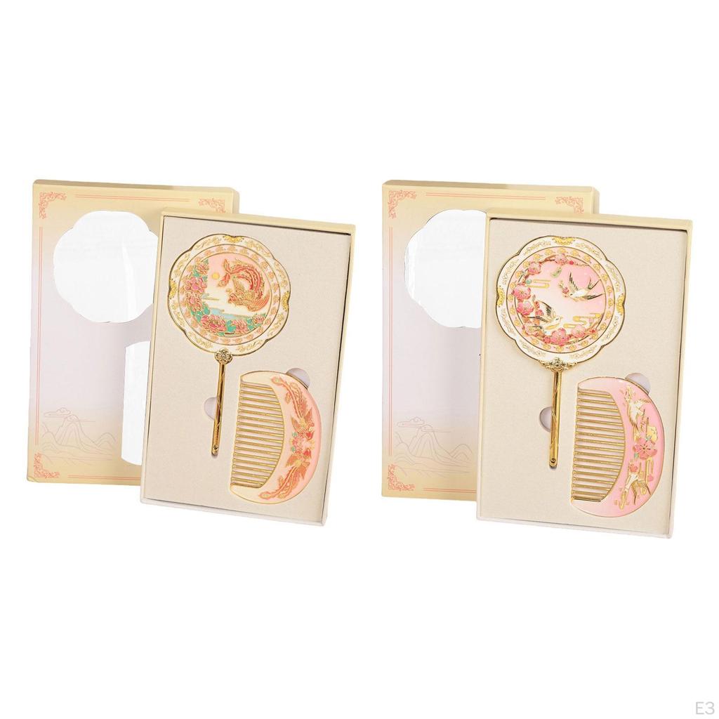Handheld Mirror Set for Women Girls Antique Design Portable Makeup and Comb Valentine’S