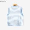 ZANZEA Women V Neck Sleeveless Stitching Striped Cropped Knitted Sweater Vest Waistcoat