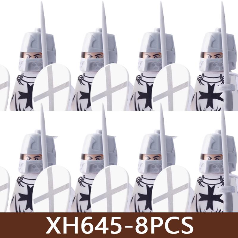 8 Pezzi Figure di Soldati di Castello Medievale Blocchi da Costruzione Militare Romano Teutonico Cavaliere Ospitaliere Templare Guerriero Fanteria Mattoncini Giocattolo Regalo
