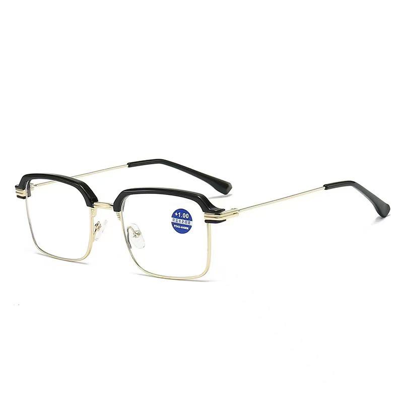 Retro Metal Square Frame Men's Reading Glasses with Anti-Blue Light, Anti-Fatigue, No Glare, and Comfortable for Long Wear. Ideal for the Elderly.