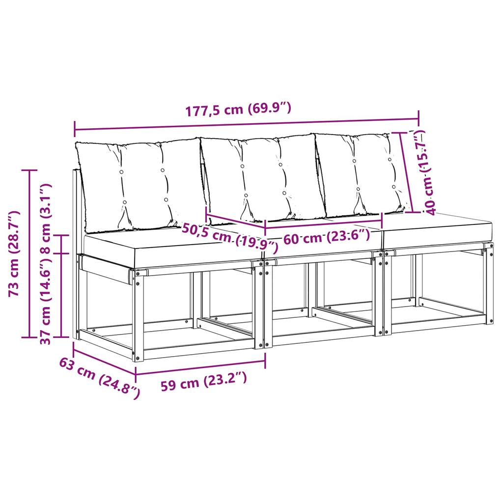 3 Piece Outdoor Center Sofa