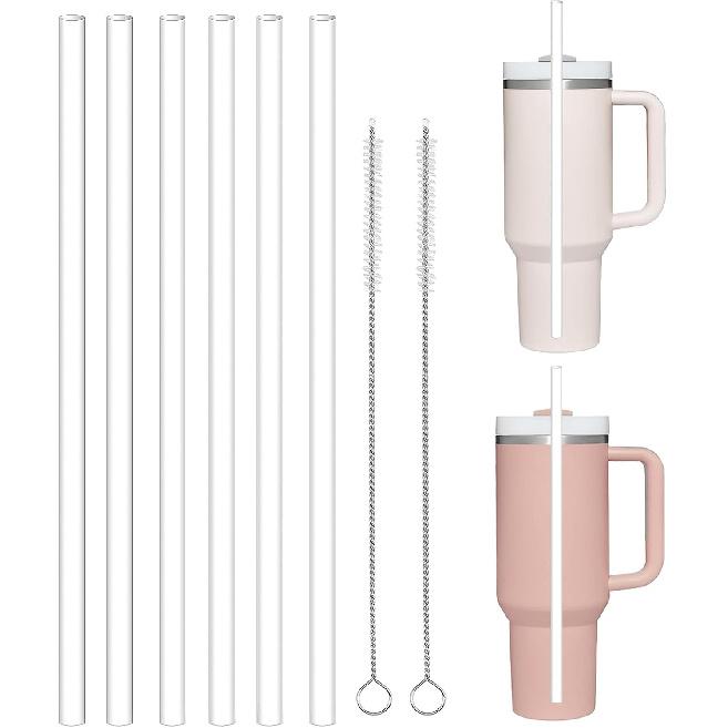 WK ieason 6pcs Replacement Straws Reble Drinking Starws for Hydro Flask 32OZ, 18OZ and 64OZ, Plastic Straws with 2pc Cleaning Brushes Hydro Flask Stanley plastic straws