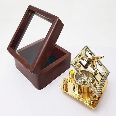 Bussola Quadrata con Meridiana in Ottone in Vetro, Scatola in Legno Finitura Lucidato, Bussola Solare Orologio Solare Replica Tascabile Nautica da Esterno