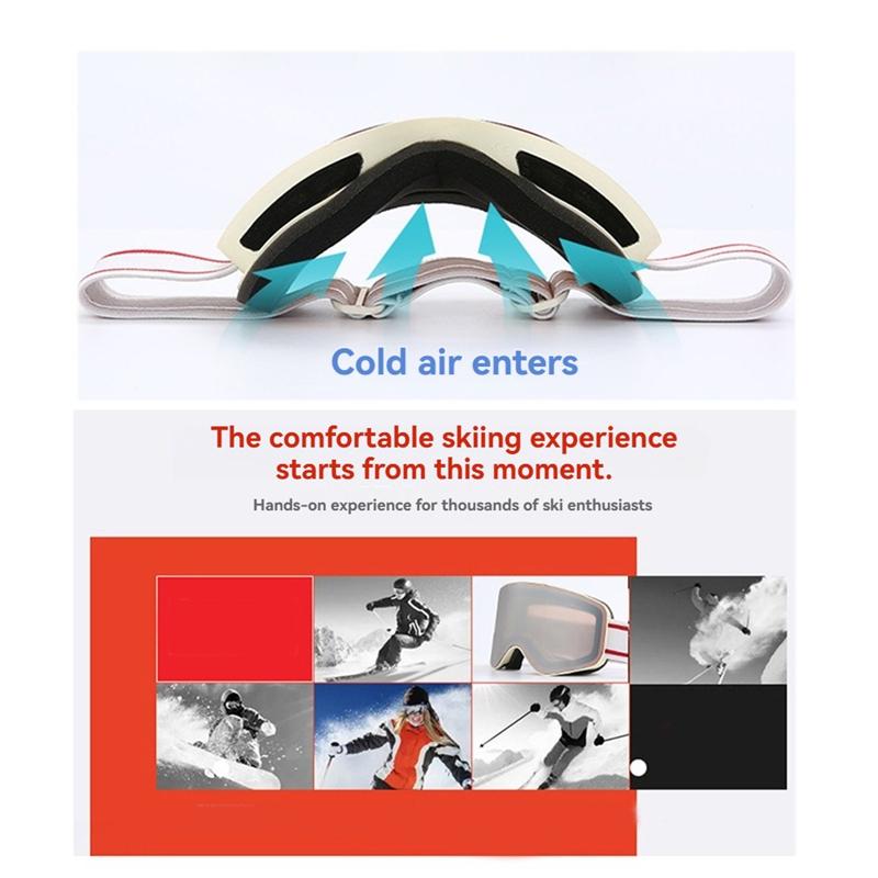 5A-Ski Snowboardbrille Für Herren & Damen Schutz Antibeschlag Doppelscheibe Überbrille Mit Zylindrischem Design